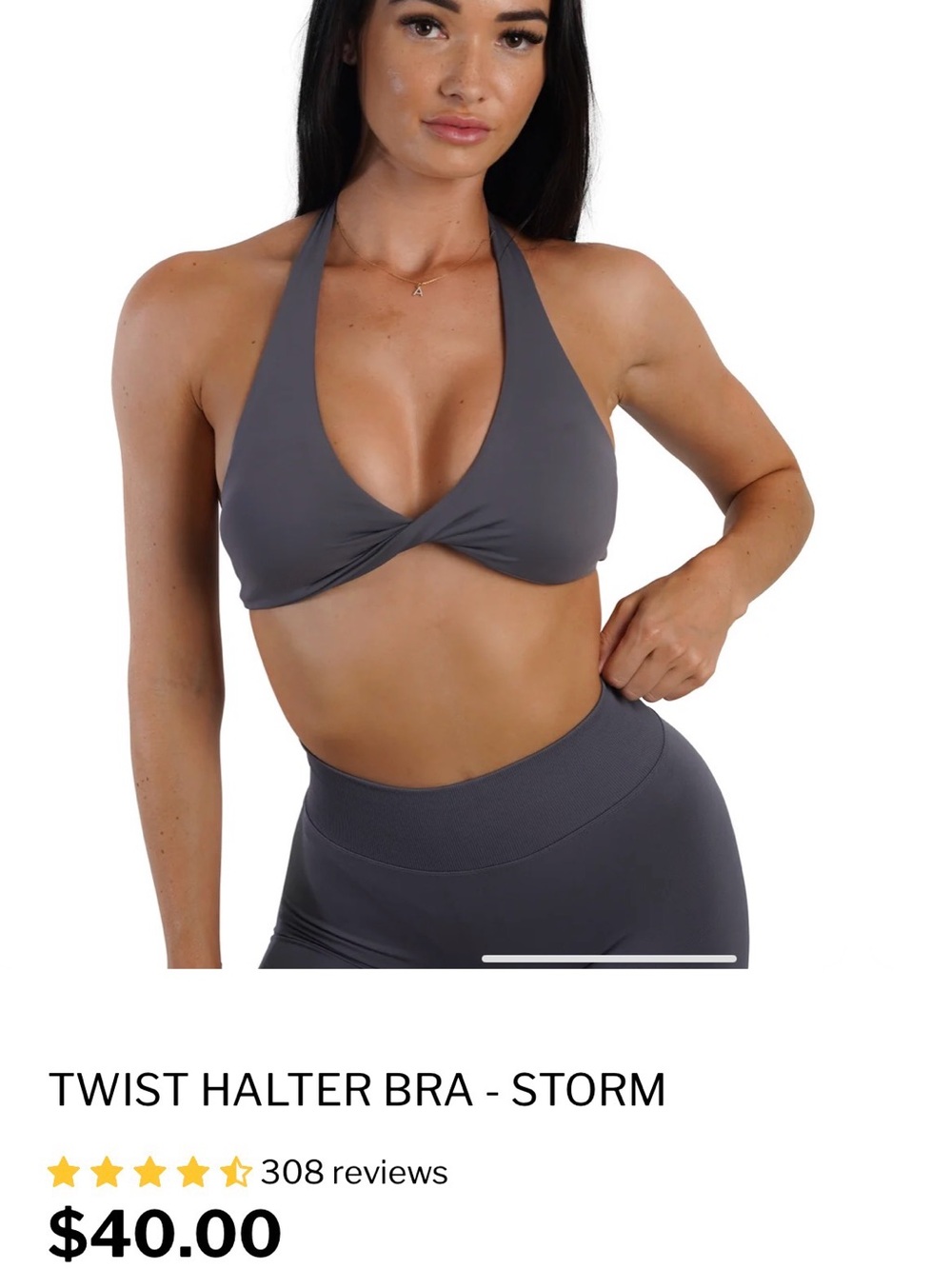Twist Halter Bra in Storm Gray